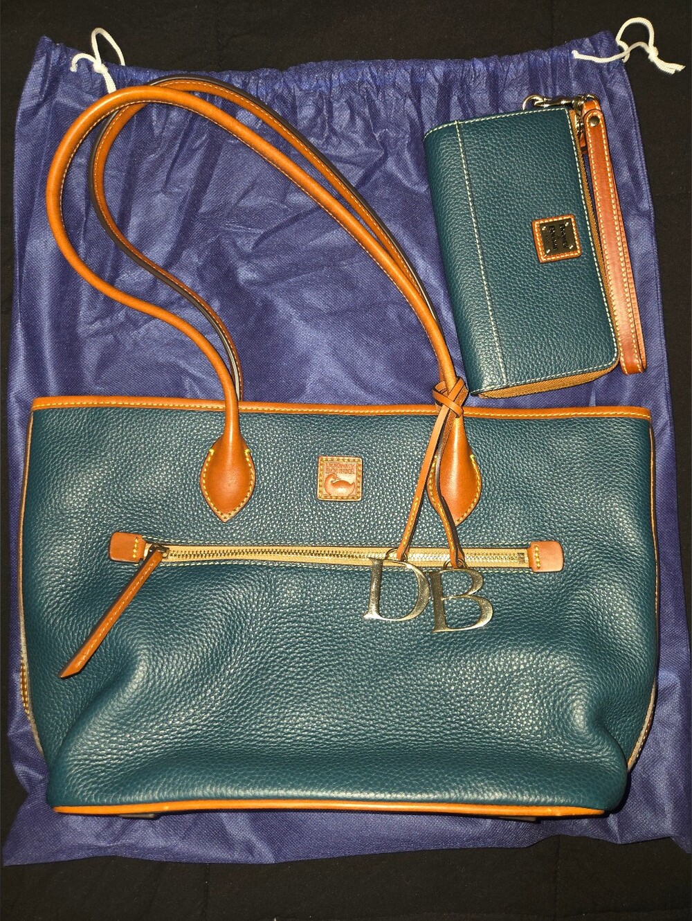 Dooney & Bourke Pebble Grain Leather Matching Tote & Wristlet - Teal